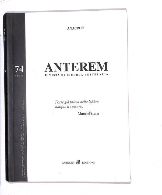 EBOND Anterem Rivista Di Ricerca Letteraria N°74 V Serie Libro LI014956