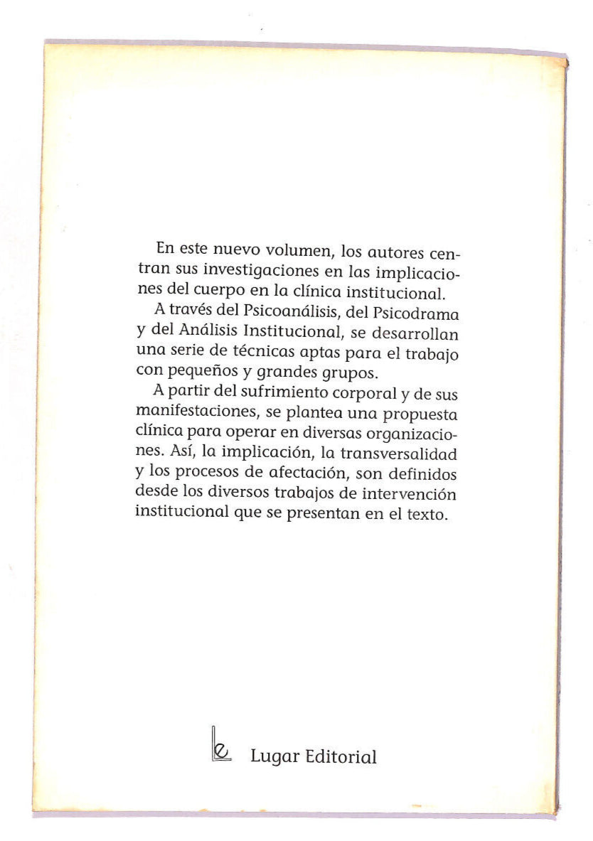 EBOND El Cuerpo En La Clinica Instituctional Libro LI015060