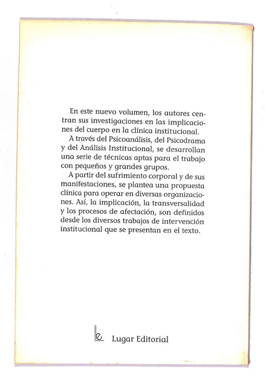 EBOND El Cuerpo En La Clinica Instituctional Libro LI015060