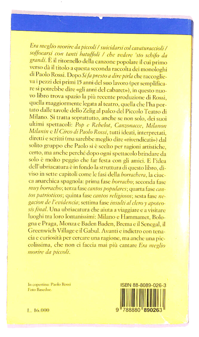 EBOND Era Meglio Morire Da Piccoli? Di Paolo Rossi Libro LI019153