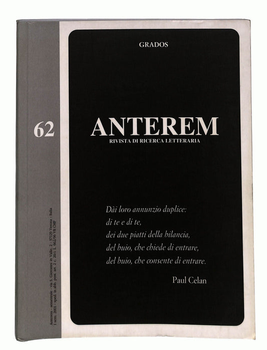 EBOND Anterem Rivista Di Ricerca Letteraria n 62 Libro LI021656