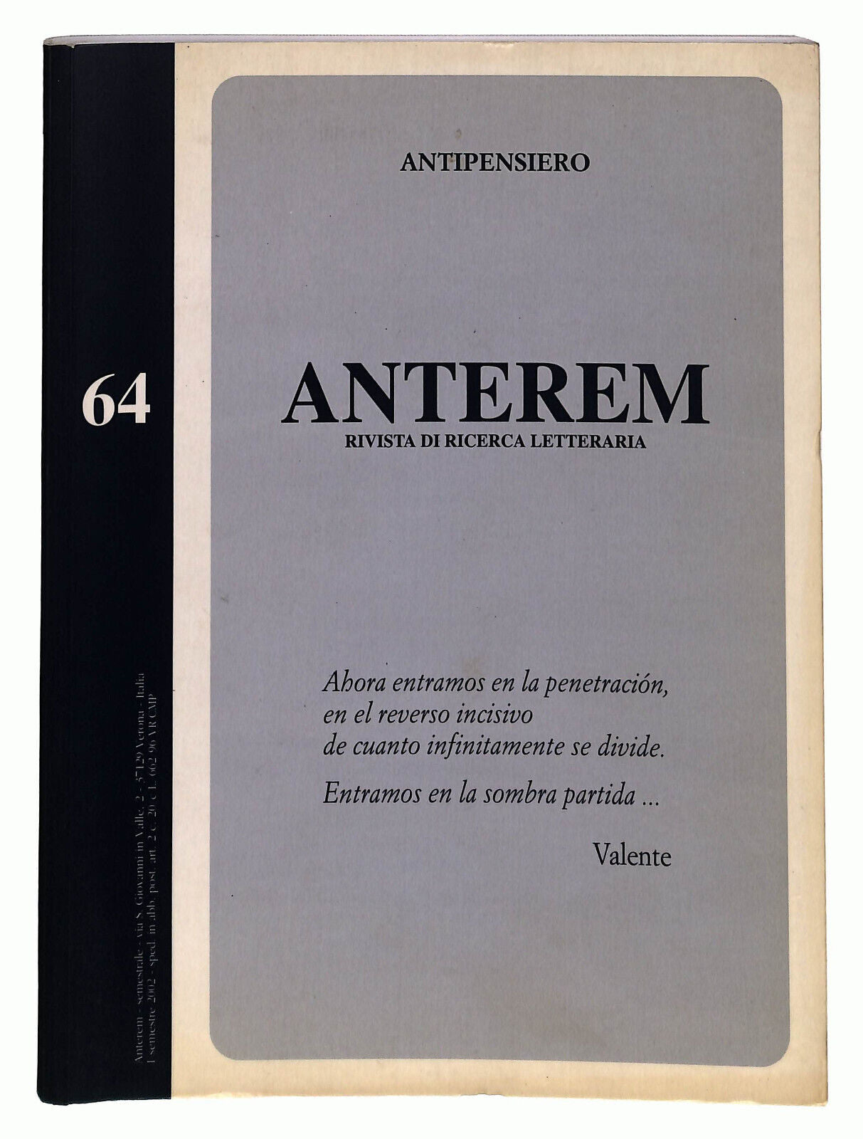 EBOND Anterem Rivista Di Ricerca Letteraria n 64 Libro LI022357