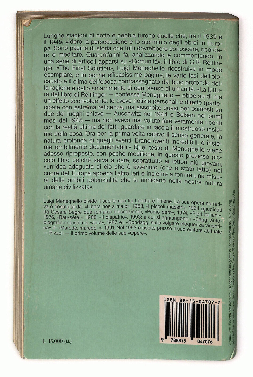 EBOND Promemoria Lo Sterminio Degli Ebrei Di Luigi Meneghello Libro LI022706