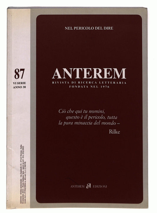 EBOND Anterem Rivista Di Ricerca Letteraria n 87 Libro LI023153