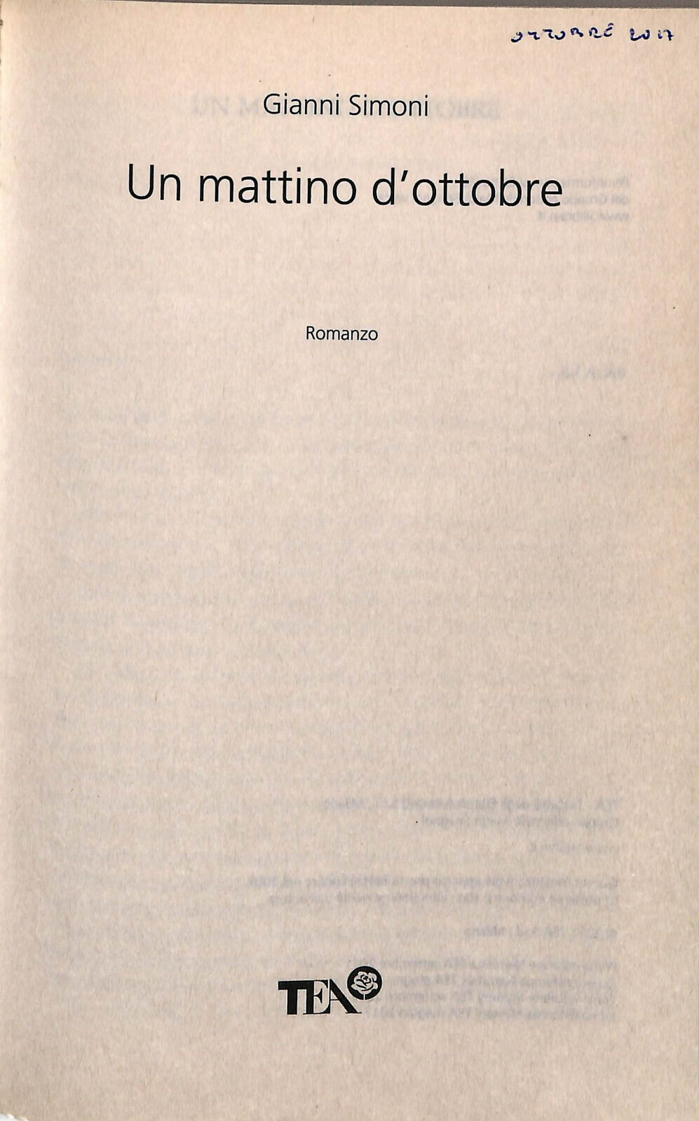 EBOND Un Mattino D'ottobre Di Gianni Simoni Libro LI024710