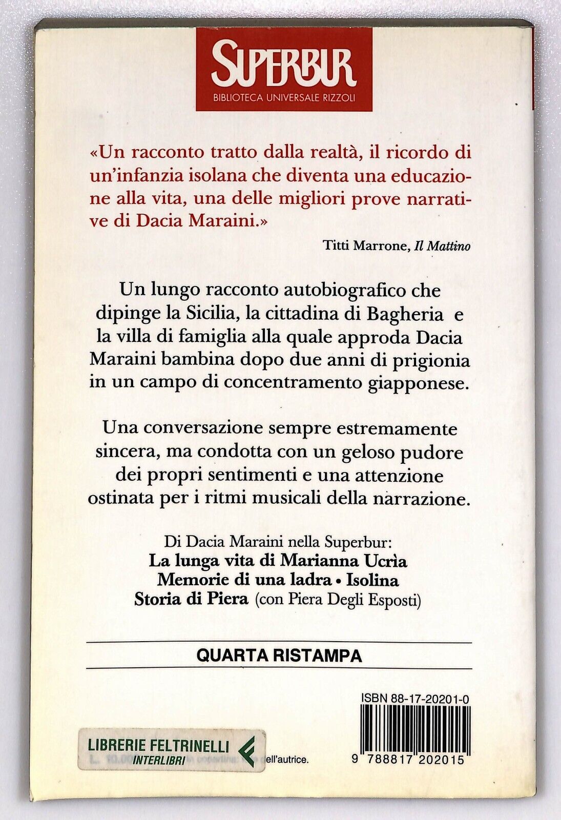 EBOND Bagheria Dacia Maraini Bur 1996 Libro LI026155