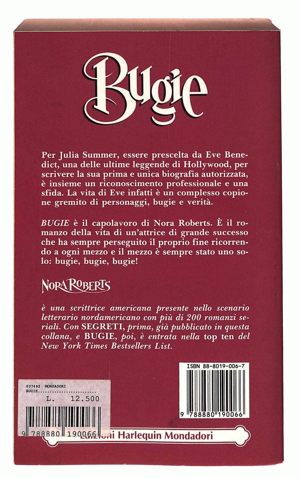 EBOND Bugie Di Nora Roberts Mondadori 1993 Libro LI026856