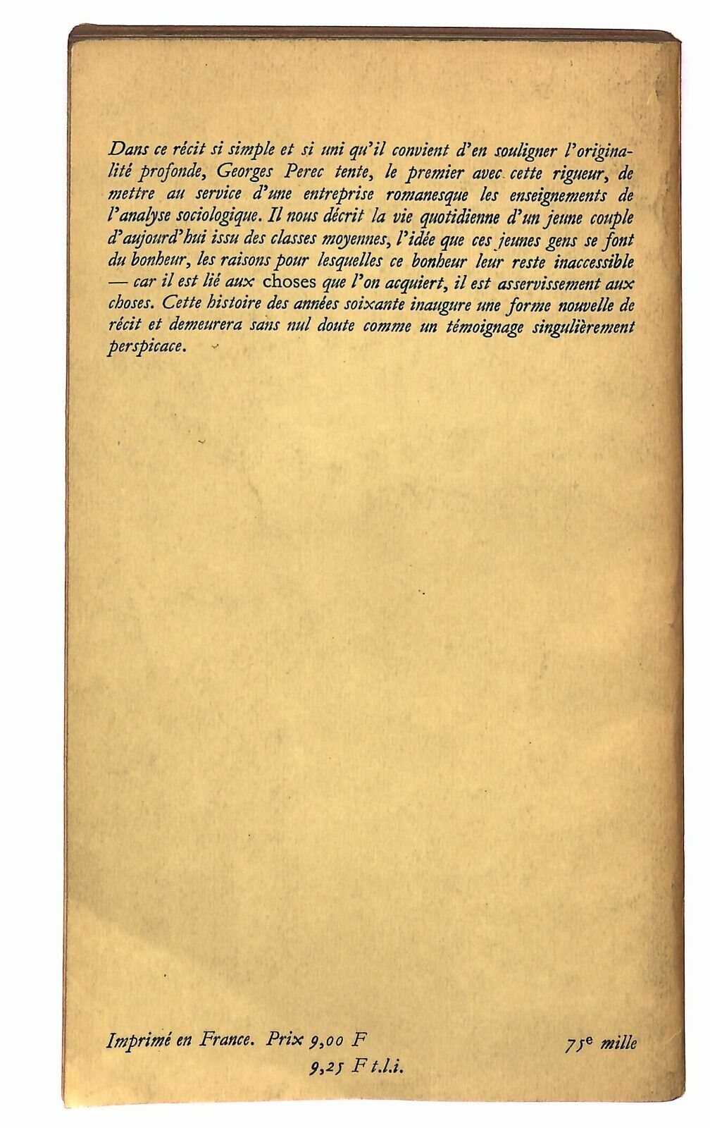 EBOND Les Choses Une Histoire Des Georges Perec Lingua Francese Libro LI026908