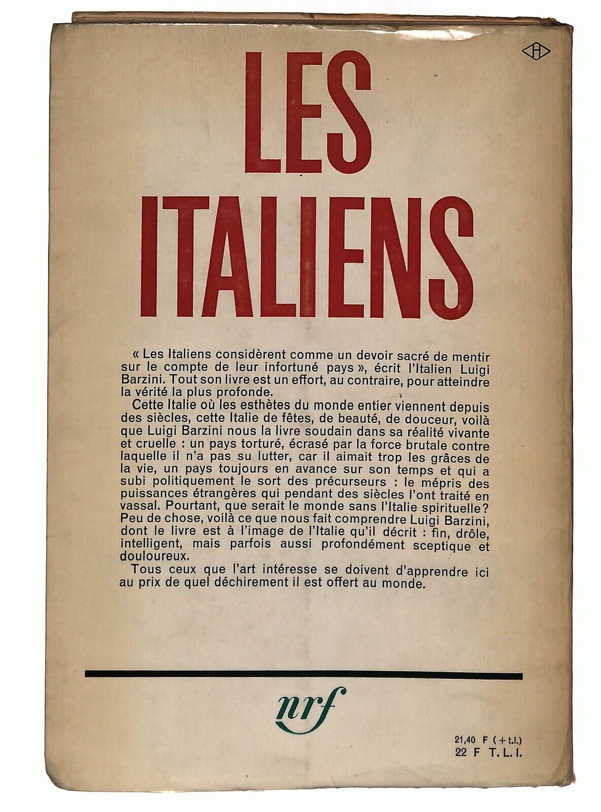 EBOND Les Italiens Testo In Francese Barzini Luigi Libro LI027914