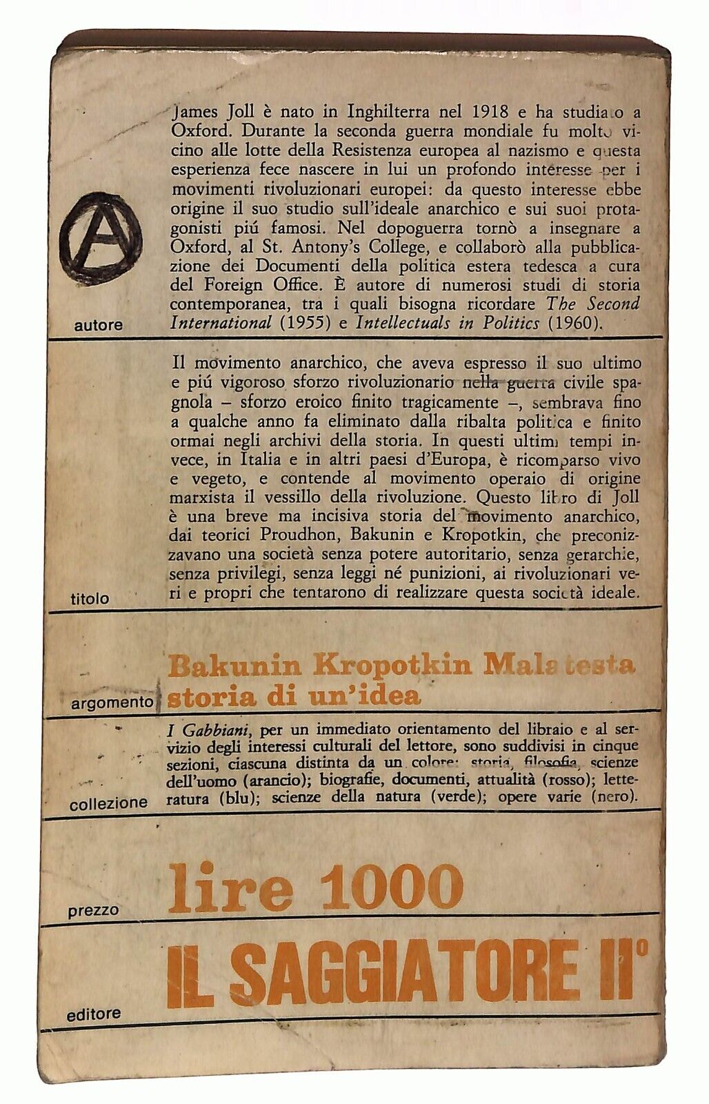 EBOND Gli Anarchici Di James Joll Il Saggiatore 1970 Libro LI028208