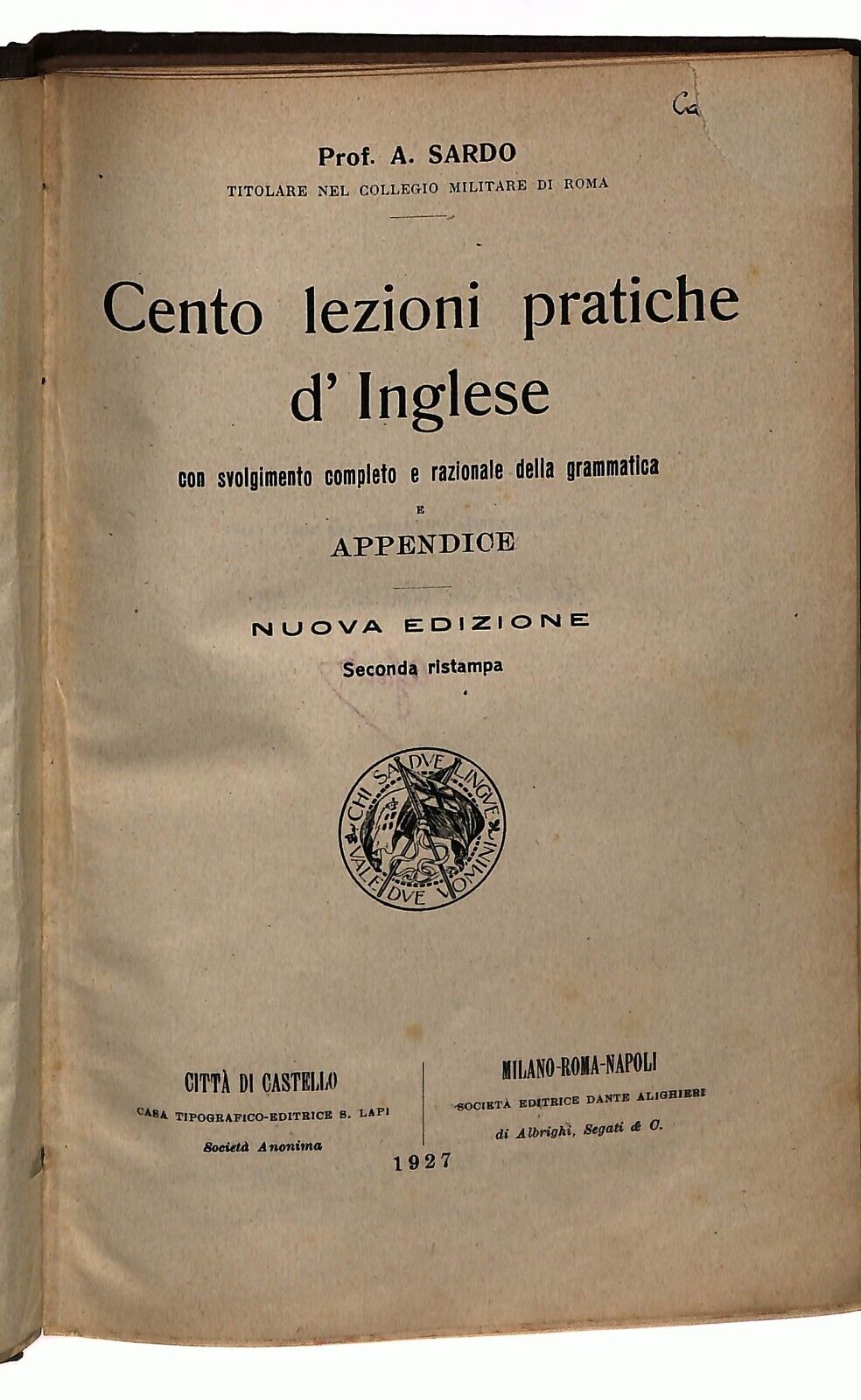 EBOND Cento Lezioni Pratiche D'inglese A.sardo 1927 Libro LI028210