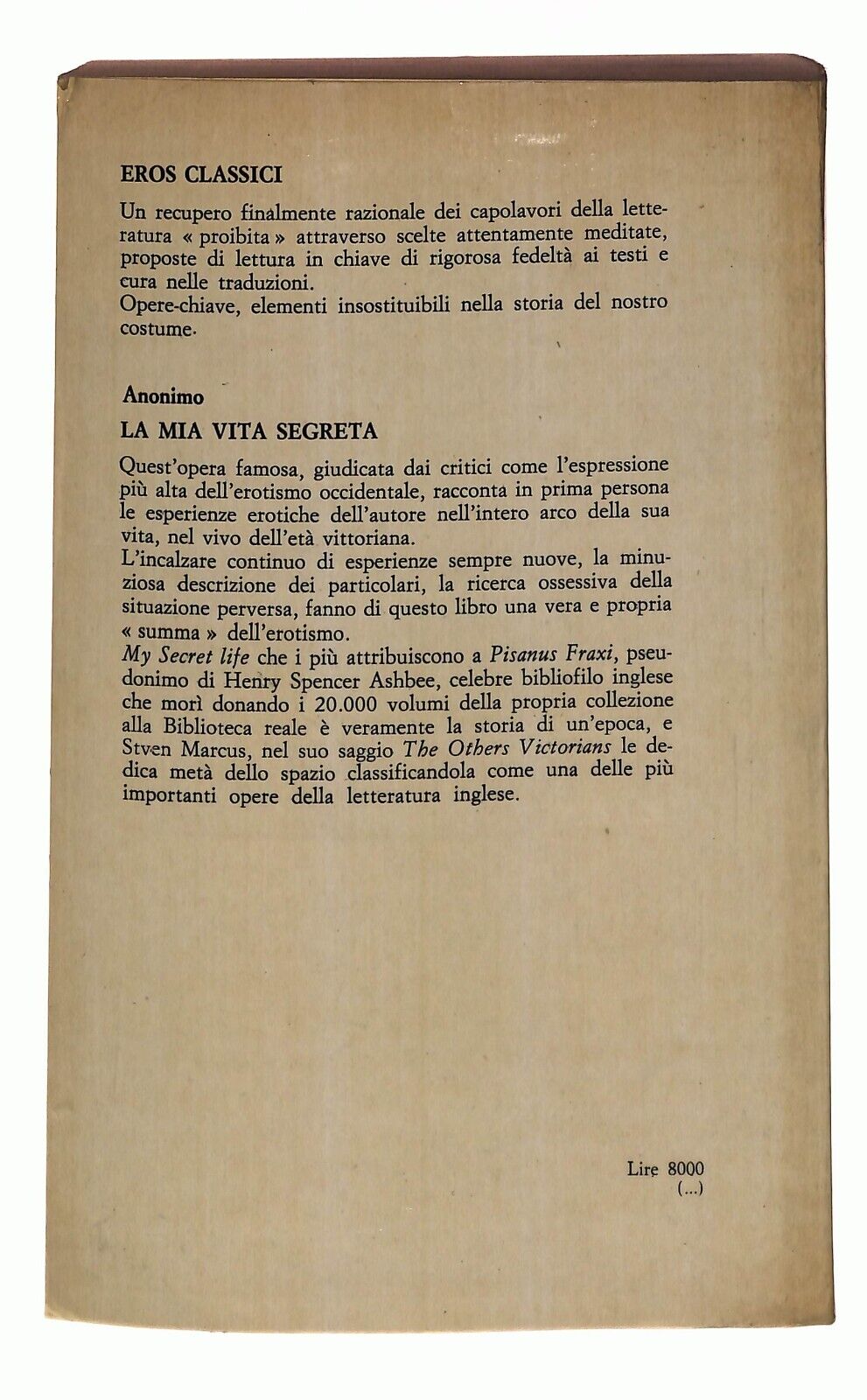 EBOND La Mia Vita Segreta Anonimo Anthropos 1980 Libro LI031616