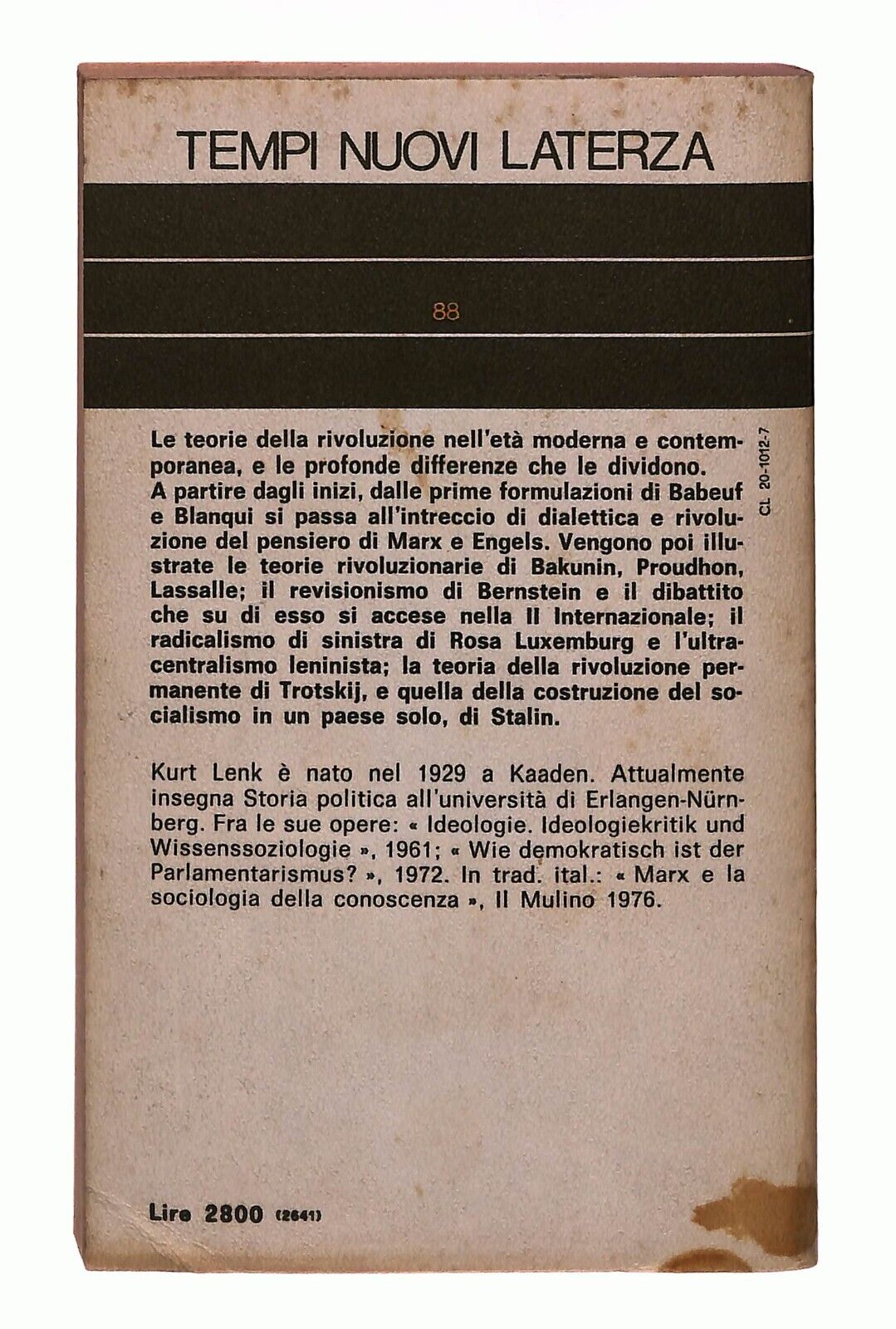 EBOND Teorie Della Rivoluzione Lenk Laterza 1976 Libro LI031825