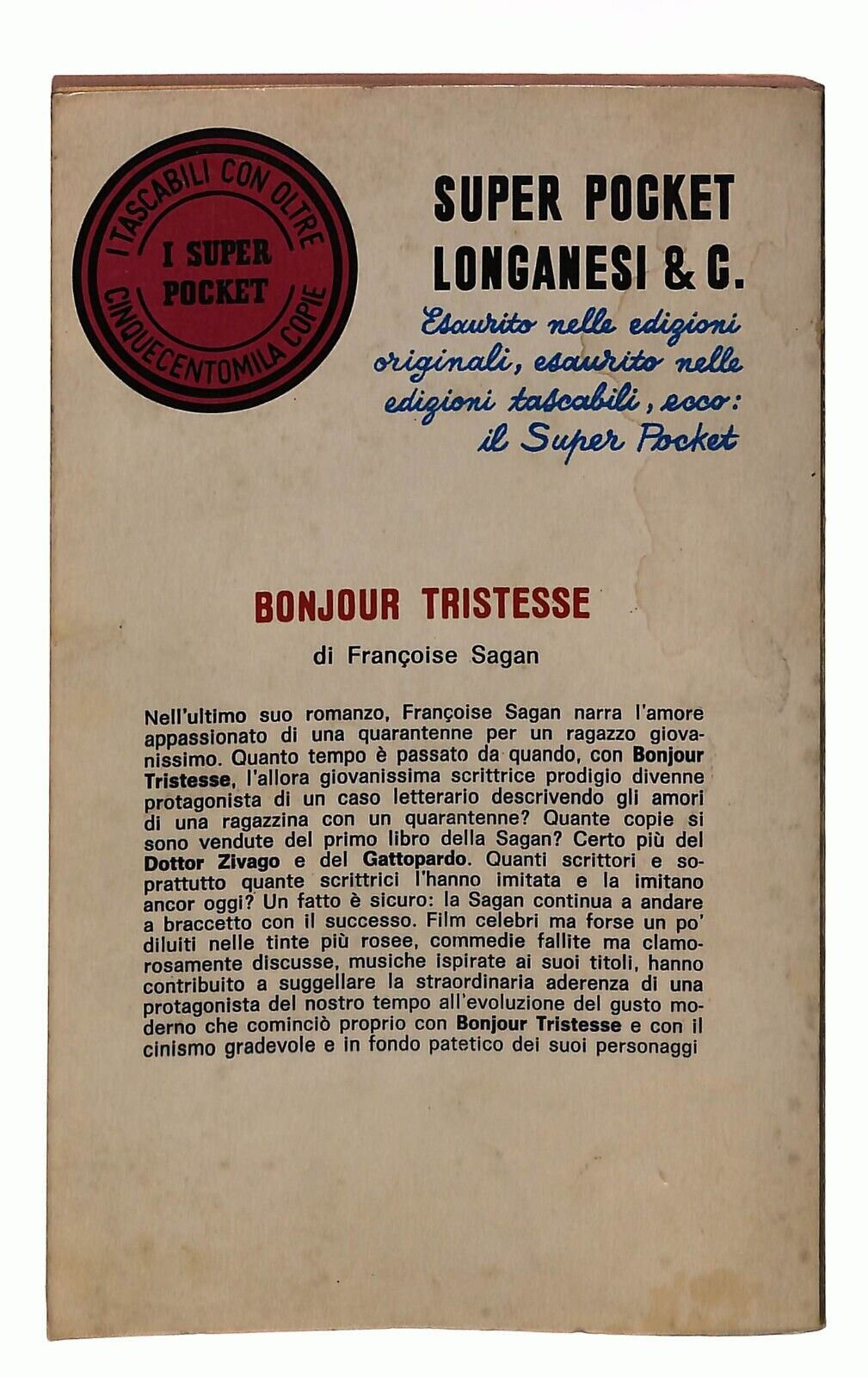 EBOND Bonjour Tristesse Francois Sagan Longanesi 1968 Libro LI033814