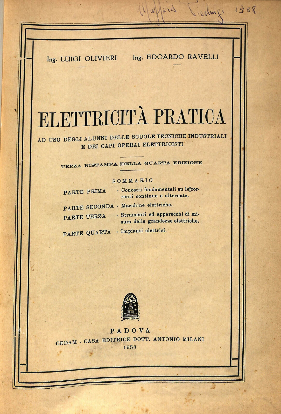 EBOND Elettricita Pratica Dott. Antonio Alani Editore 1958 Libro LI035979