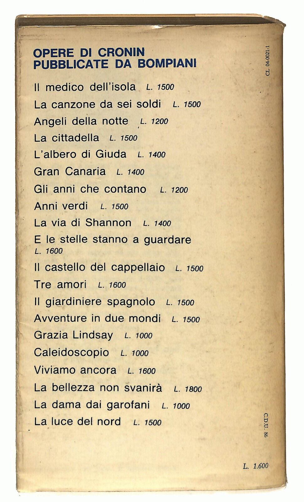 EBOND Cronin Uno Strano Amore Bompiani Libro LI036410