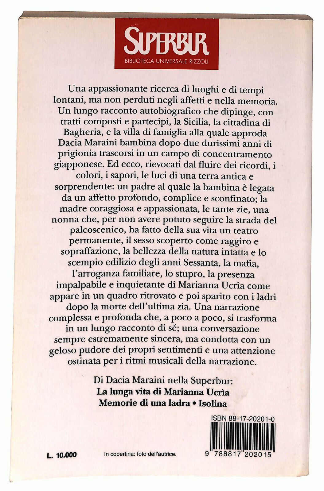 EBOND Bargheria Di Dacia Maraini Rizzoli 1996 Libro LI036661