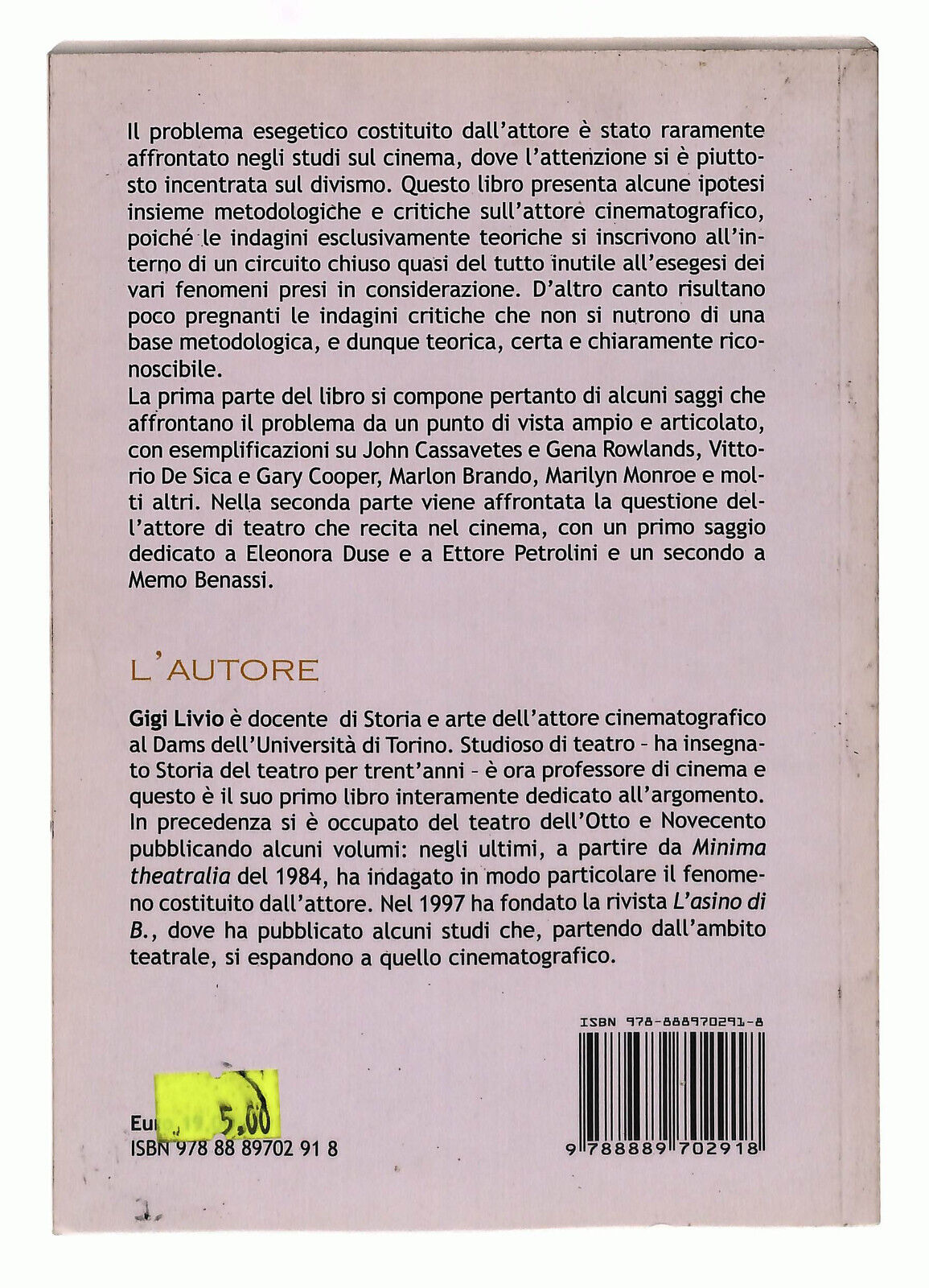 EBOND L'attore Cinematografico Livio Zona Libro LI040178