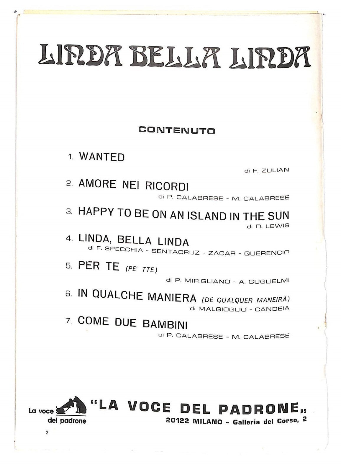 EBOND Spartiti Musicali Linda Bella Linda Libro LI040265