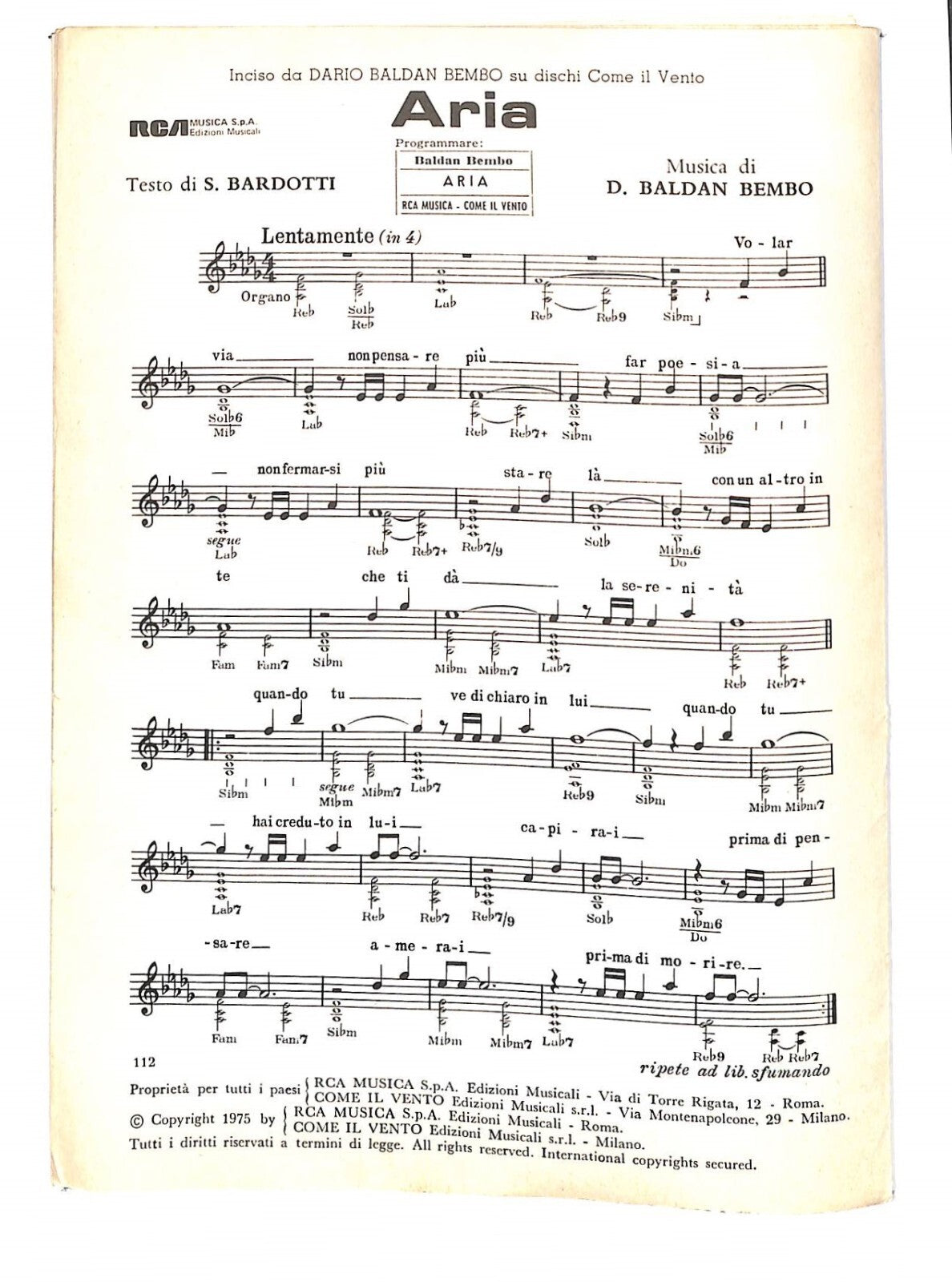 EBOND Spartiti Musicali Dario Bembo Renato Rascel Nicola Di Bari Libro LI040278