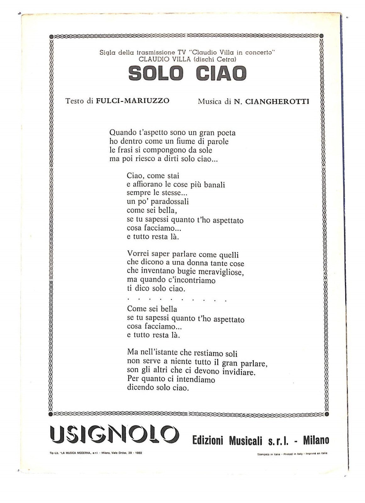 EBOND Spartiti -claudio Villa Solo Ciao Libro LI040291
