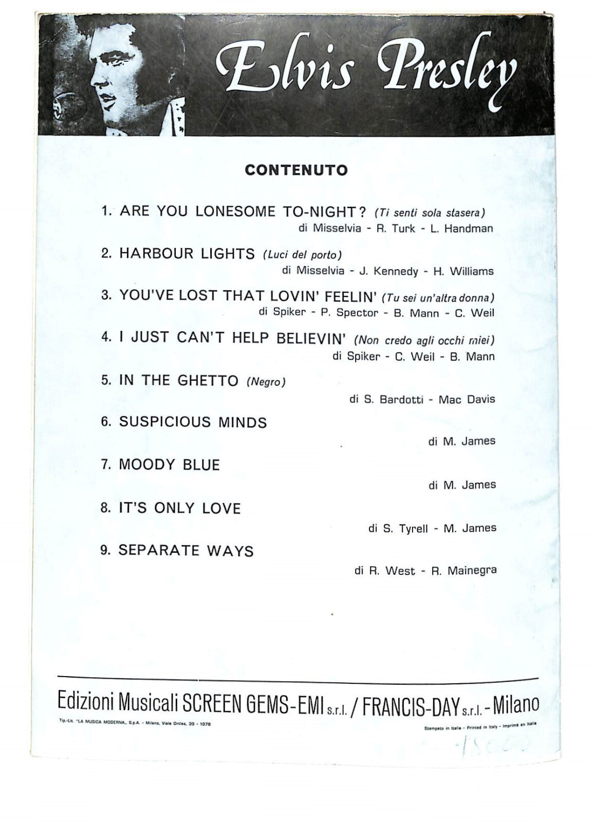 EBOND Spartiti - Elvis Presley  Libro LI040309