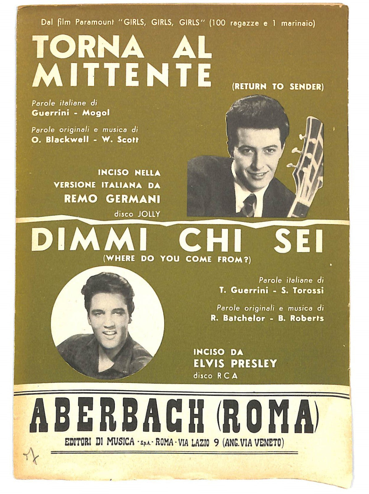 EBOND Spartiti - Elvis Presley Torna Al Mittente Dimmi Chi Sei Libro LI040310