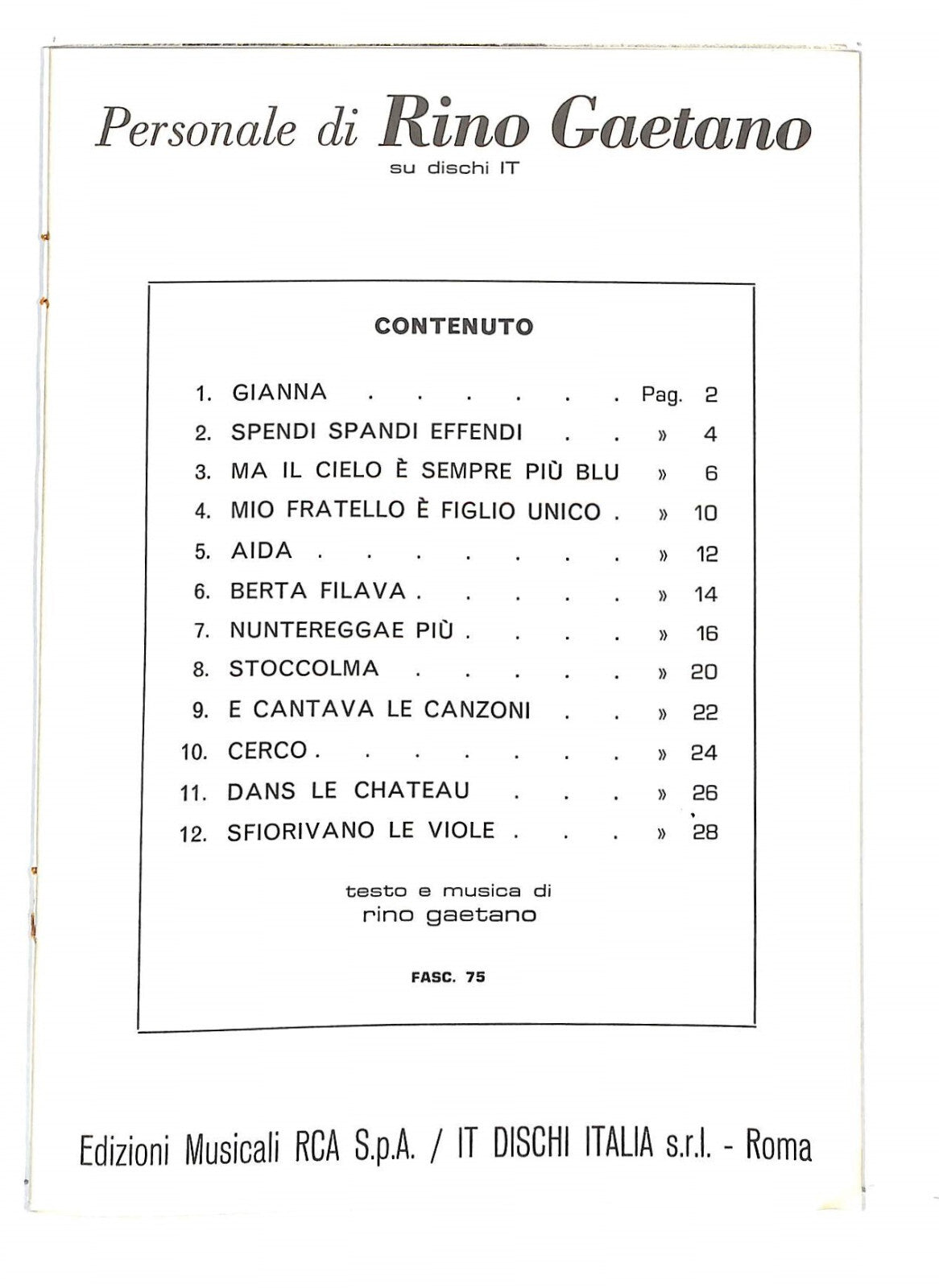 EBOND Spartiti - Personale Di Rino Gaetano Libro LI040322