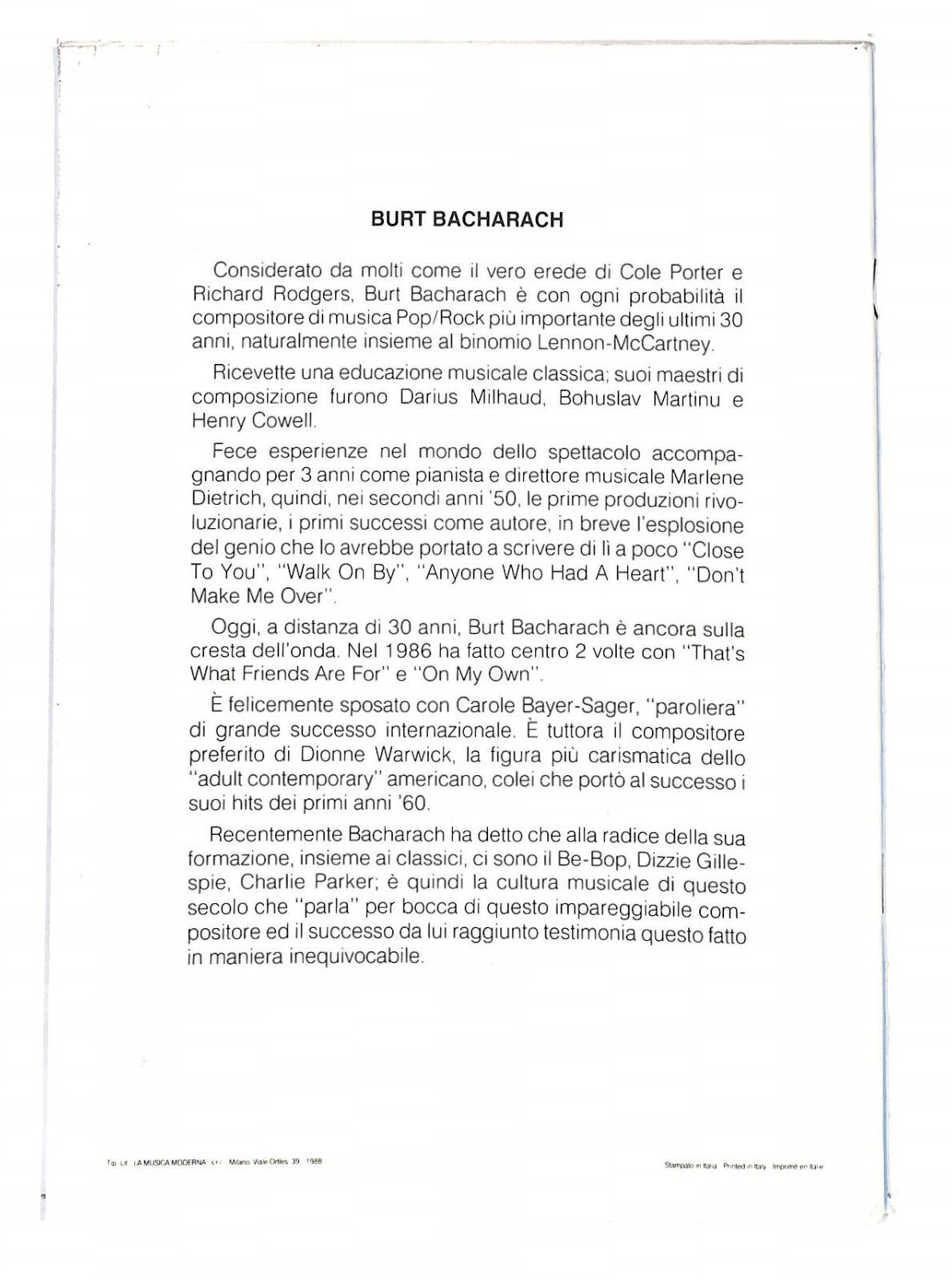 EBOND Spartiti - Successi Burt Bacharach Libro LI040329