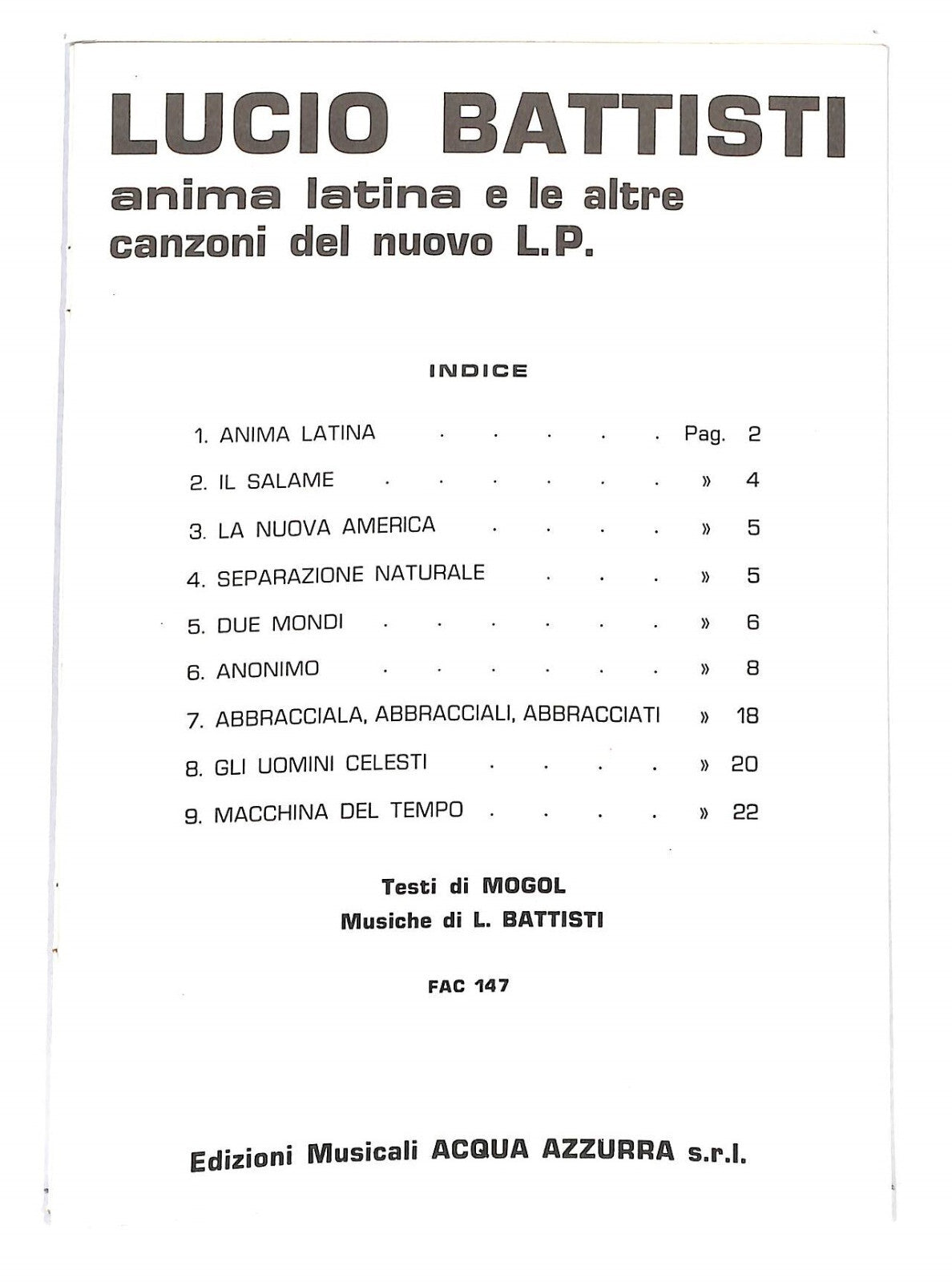 EBOND Spartiti - Lucio Battisti Anima Latina e Le Altre Canzoni Libro LI040332
