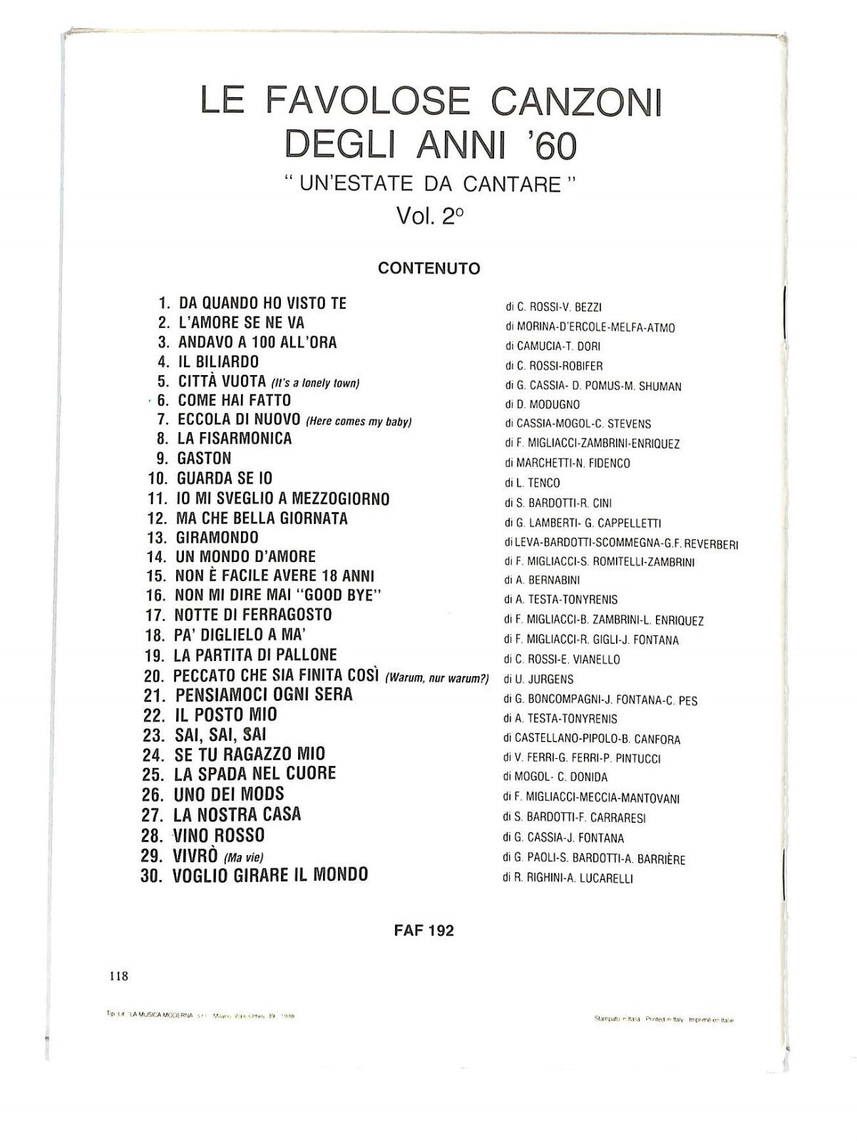 EBOND Spartiti - Le Favolose Canzoni Degli Anni '60 Vol2 Libro LI040393