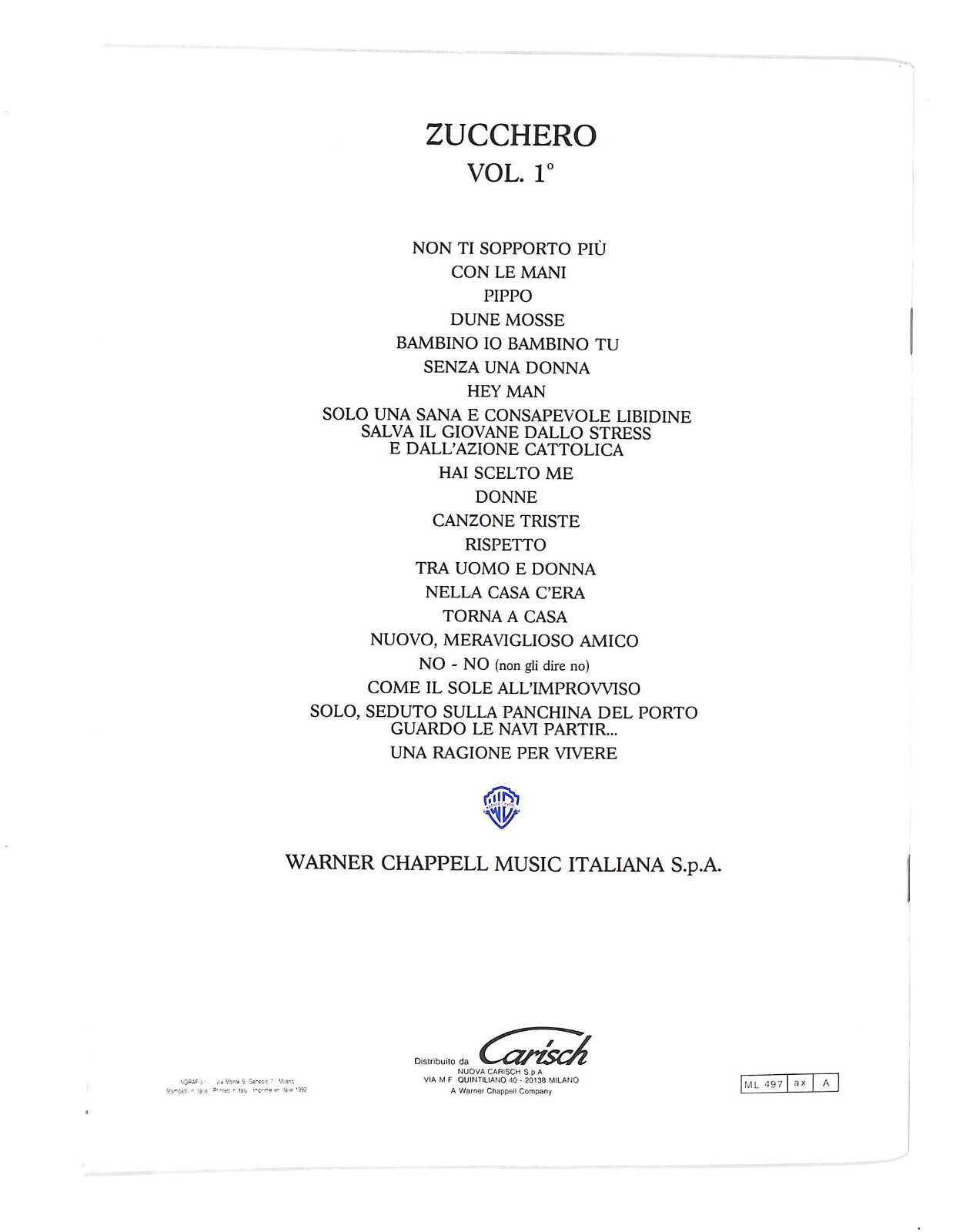 EBOND Spartiti - Zucchero Vol.1 Libro LI040460