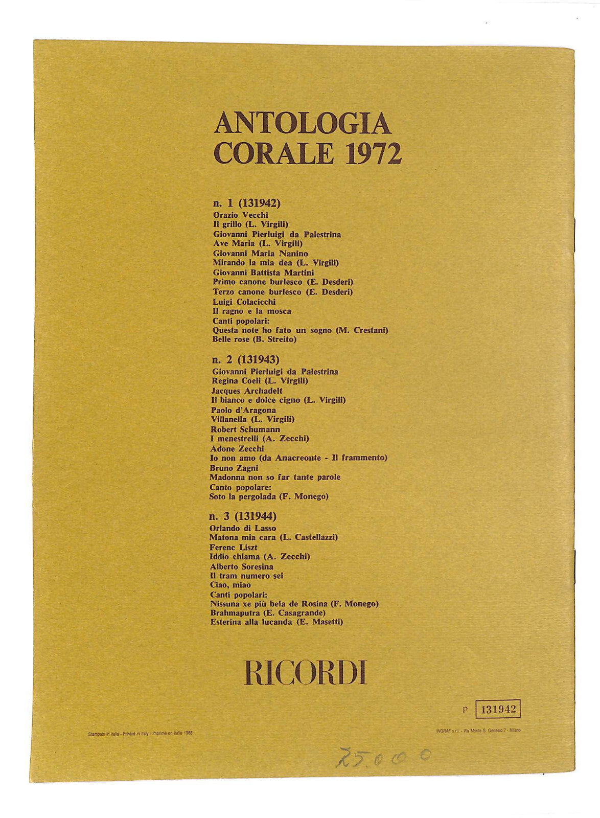 EBOND Spartiti - Antologia Corale 1972 N.1 Libro LI040532