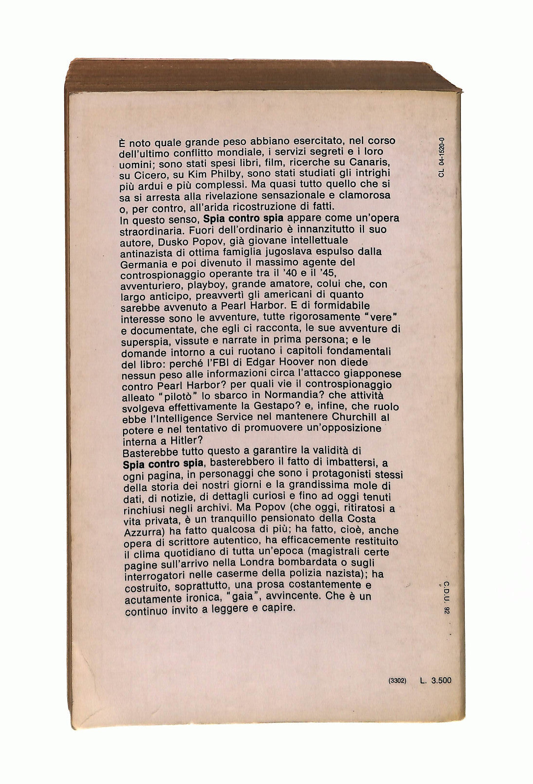 EBOND Spia Contro Spia Dusko Popov Bompiani 1974 Libro LI042885