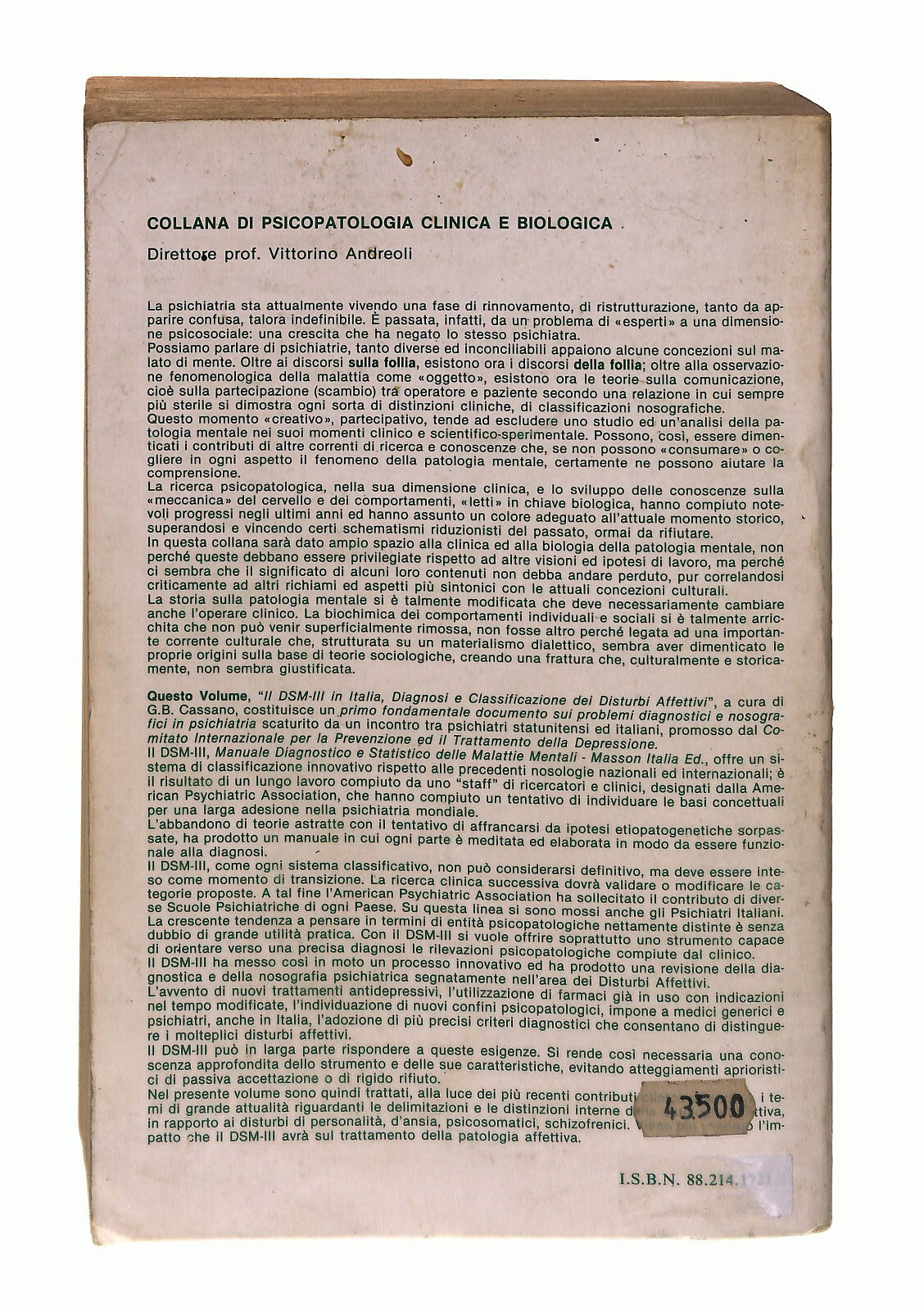 EBOND Il DSm Iii In Italia Cura G B Cassano Masson Libro LI042930