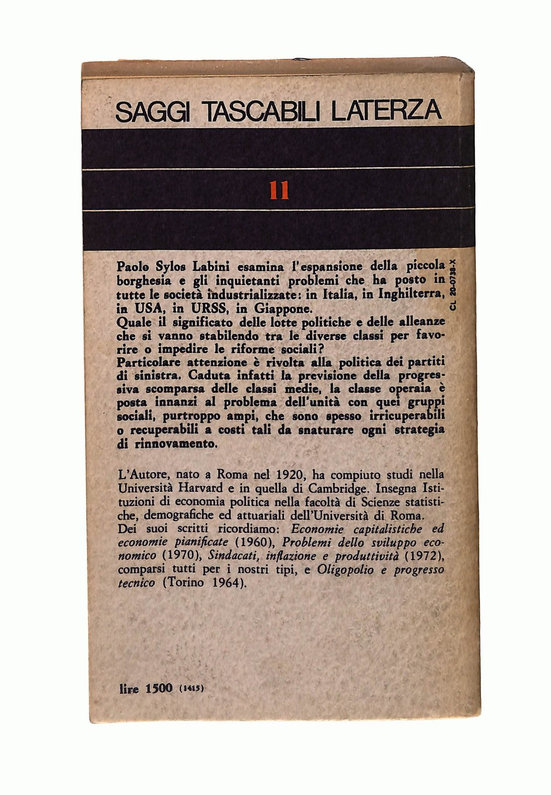 EBOND Saggio Sulle Classi Sociali Paolo Sylos Labini Laterza Libro LI043108