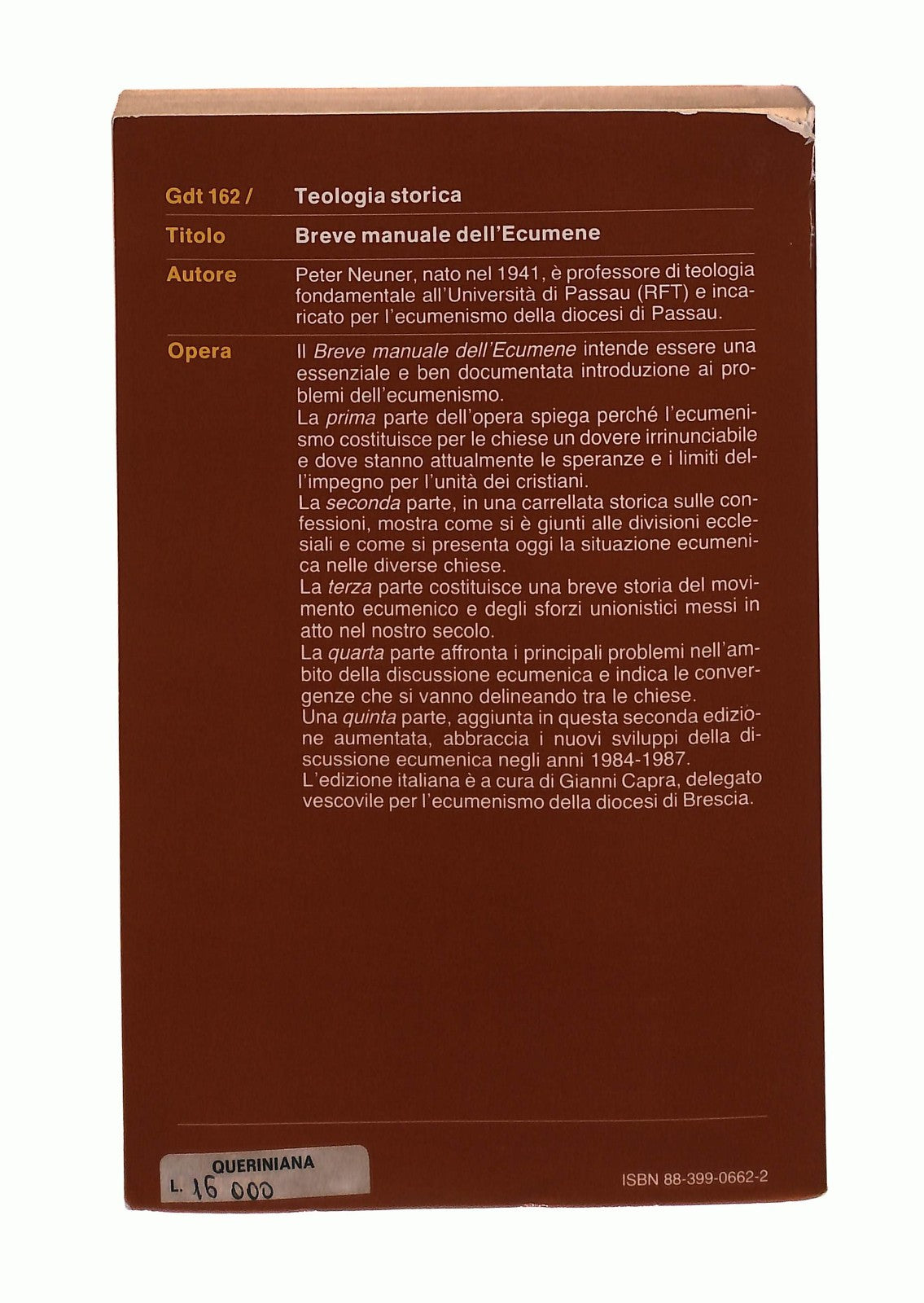 EBOND Breve Manuale Dell Ecumene Peter Neuner Queriniana Libro LI043386