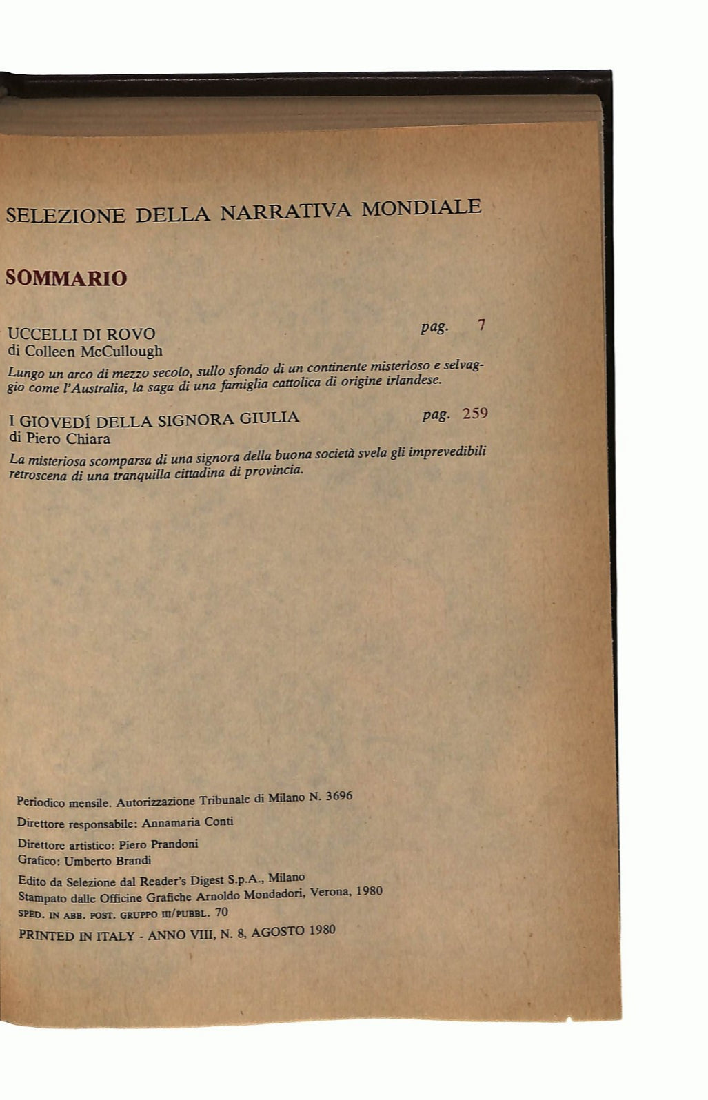 EBOND Uccelli Di Rovo i Giovedi Della Signora Giulia Selezione Libro LI044230