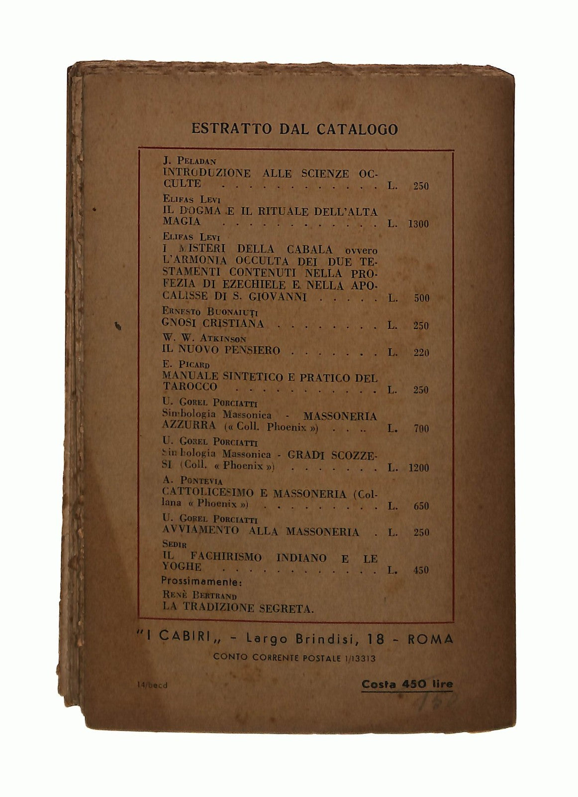 EBOND Il Fachirismo Indiano e Le Yoghe Sedir I Cabiri 1950 Libro LI044535
