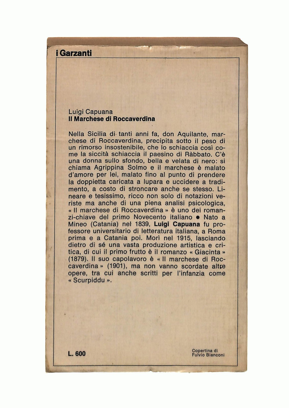 EBOND Il Marchese Di Roccaverdina Luigi Capuana Garzanti 1970 Libro LI044686