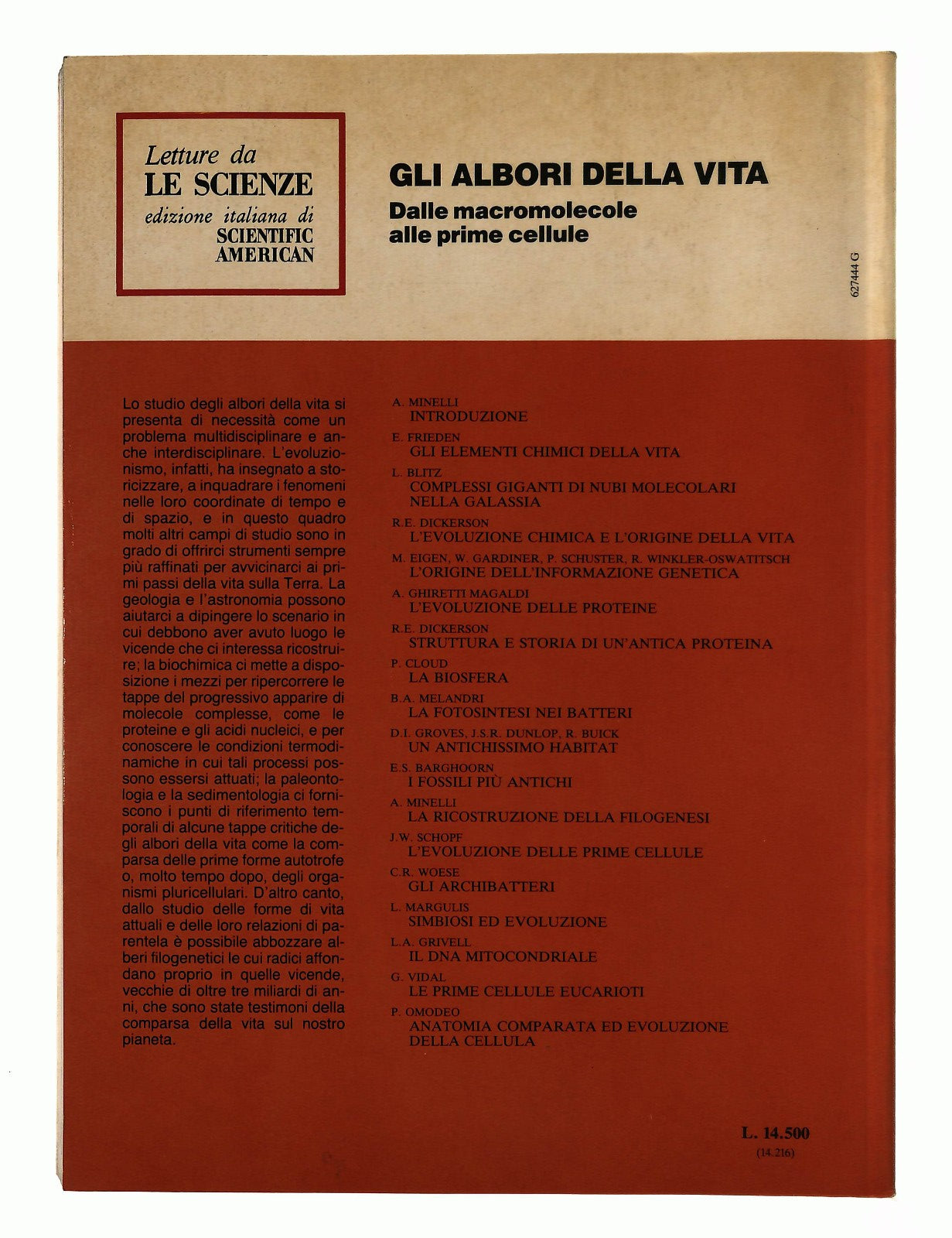 EBOND Gli Albori Della Vita Cura A Minelli Le Scienze 1984 Libro LI045280