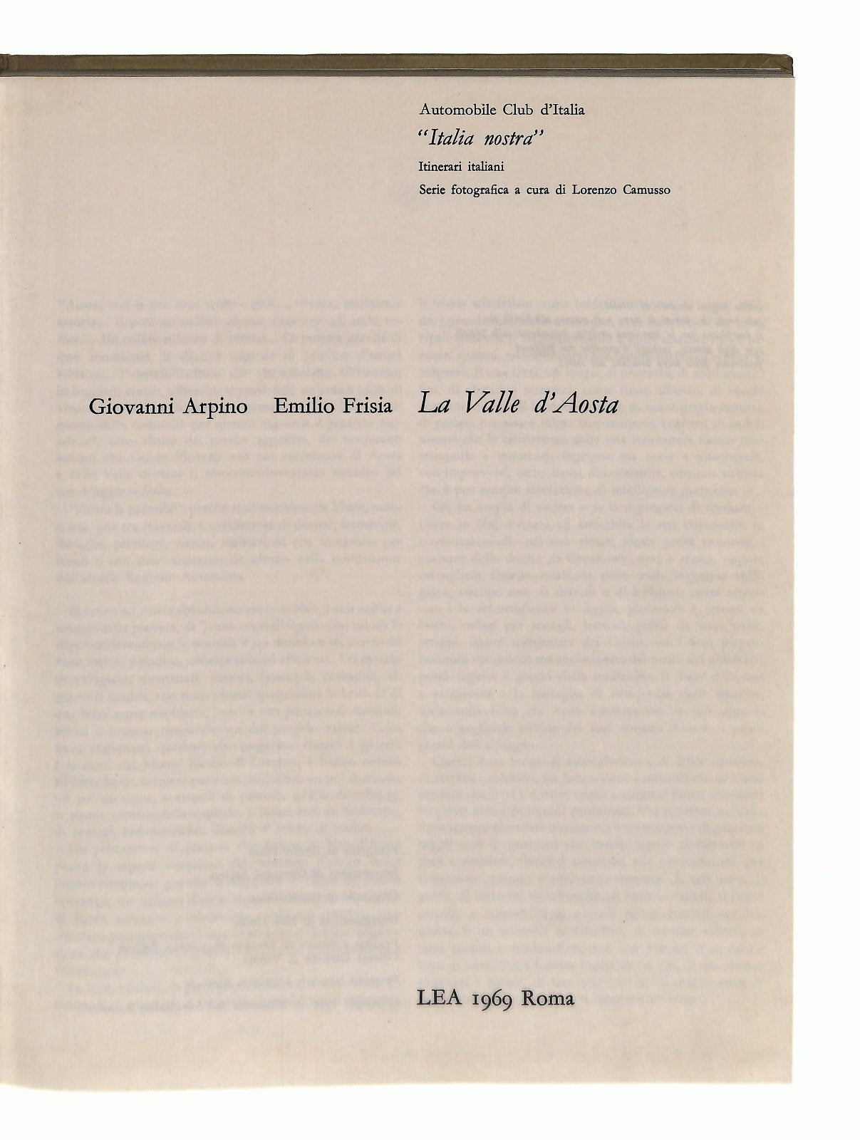 EBOND La Valle d Aosta Frisia Arpino Automobile Club d Italia 1969 Libro LI045281