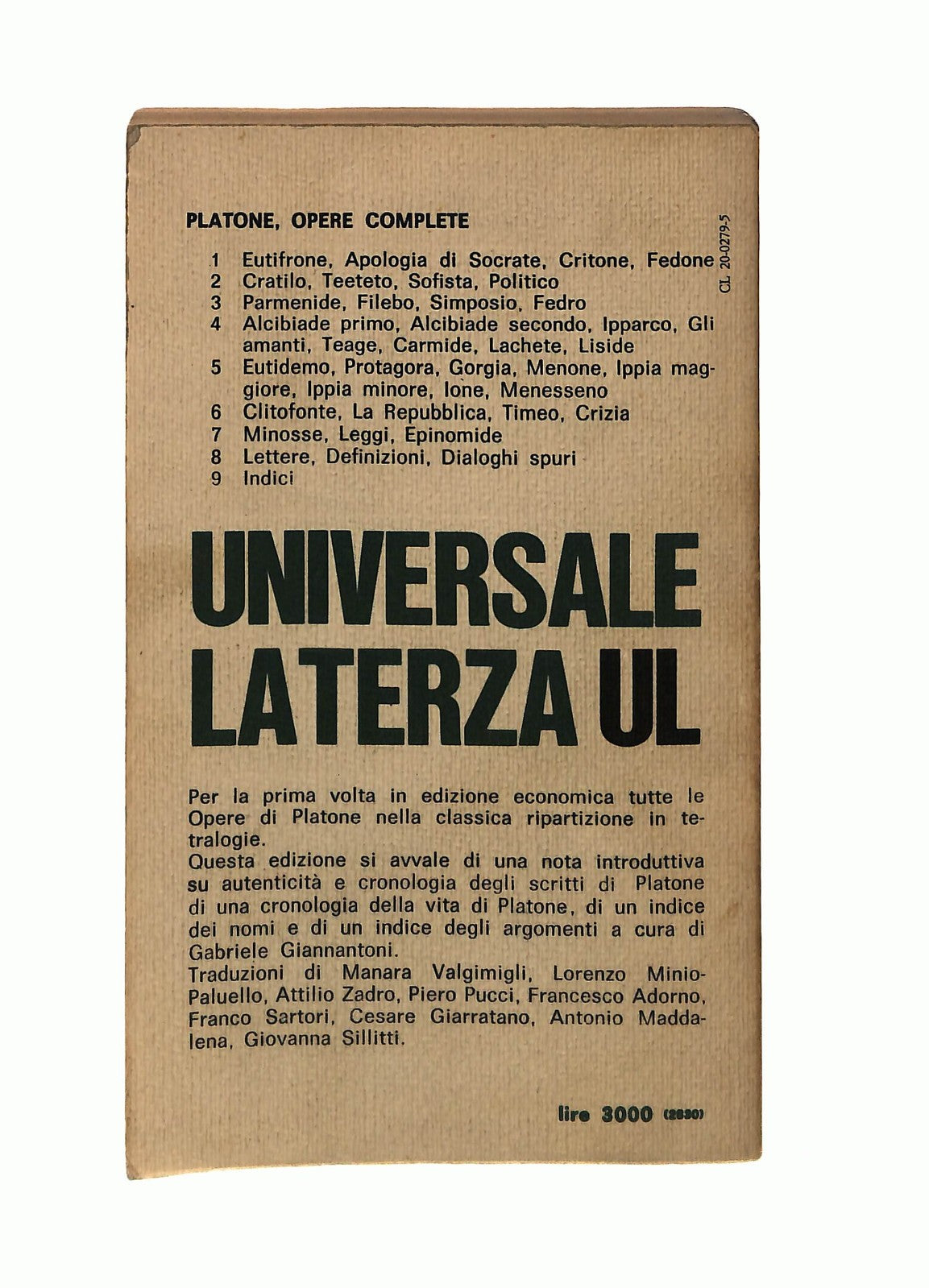 EBOND Opere Complete Vol 1 Platone Laterza 1977 Libro LI045311
