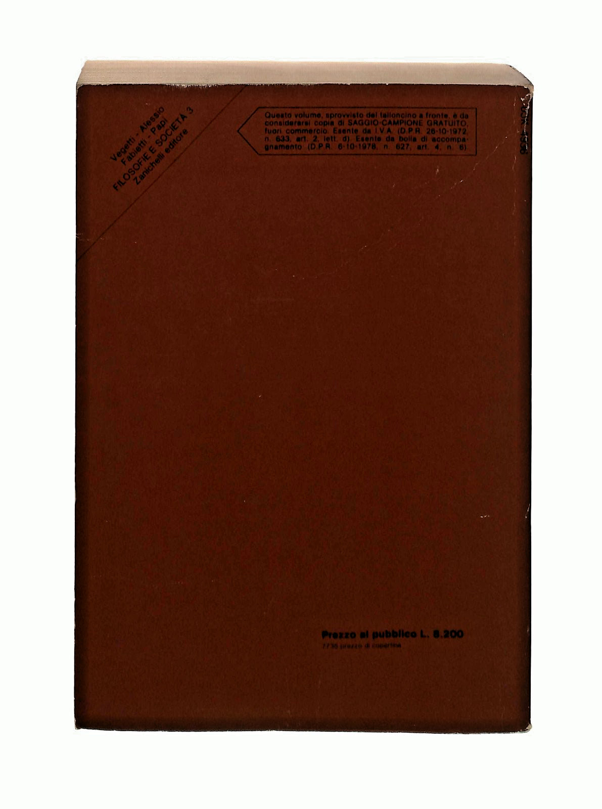 EBOND Filosofie e Societa 3 Vegetti Alessio Fabietti Papi 1979 Libro LI045402