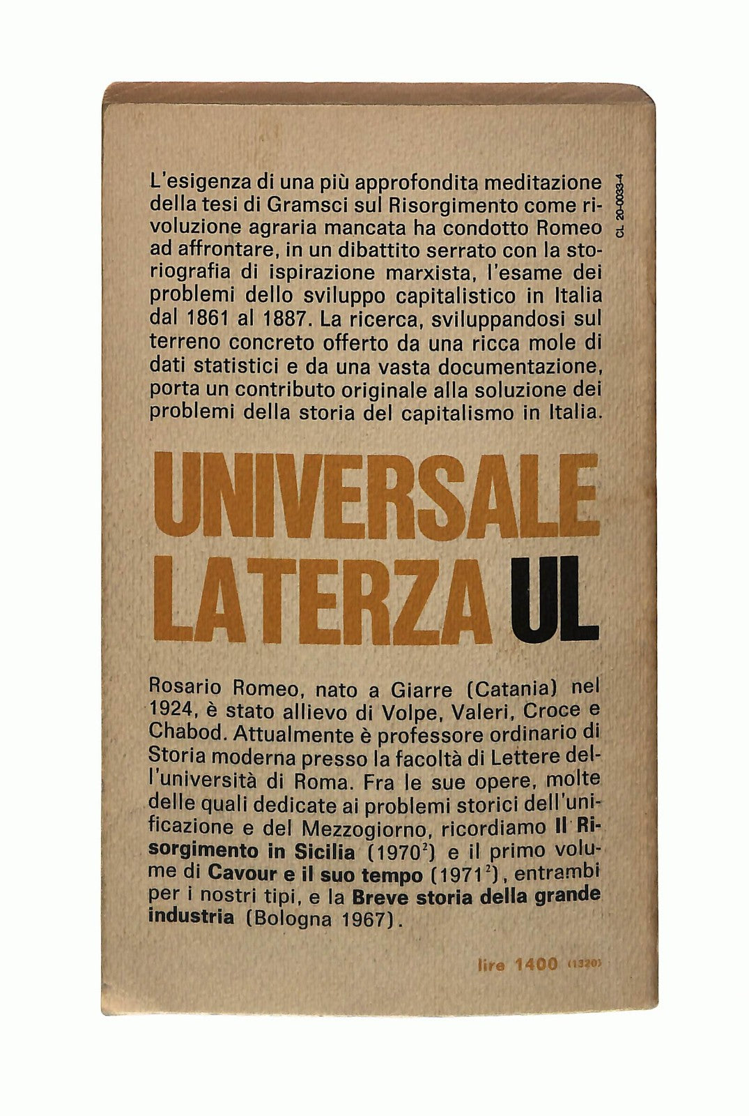 EBOND Risorgimento e Capitalismo Rosario Romeo Laterza 1974 Libro LI045486