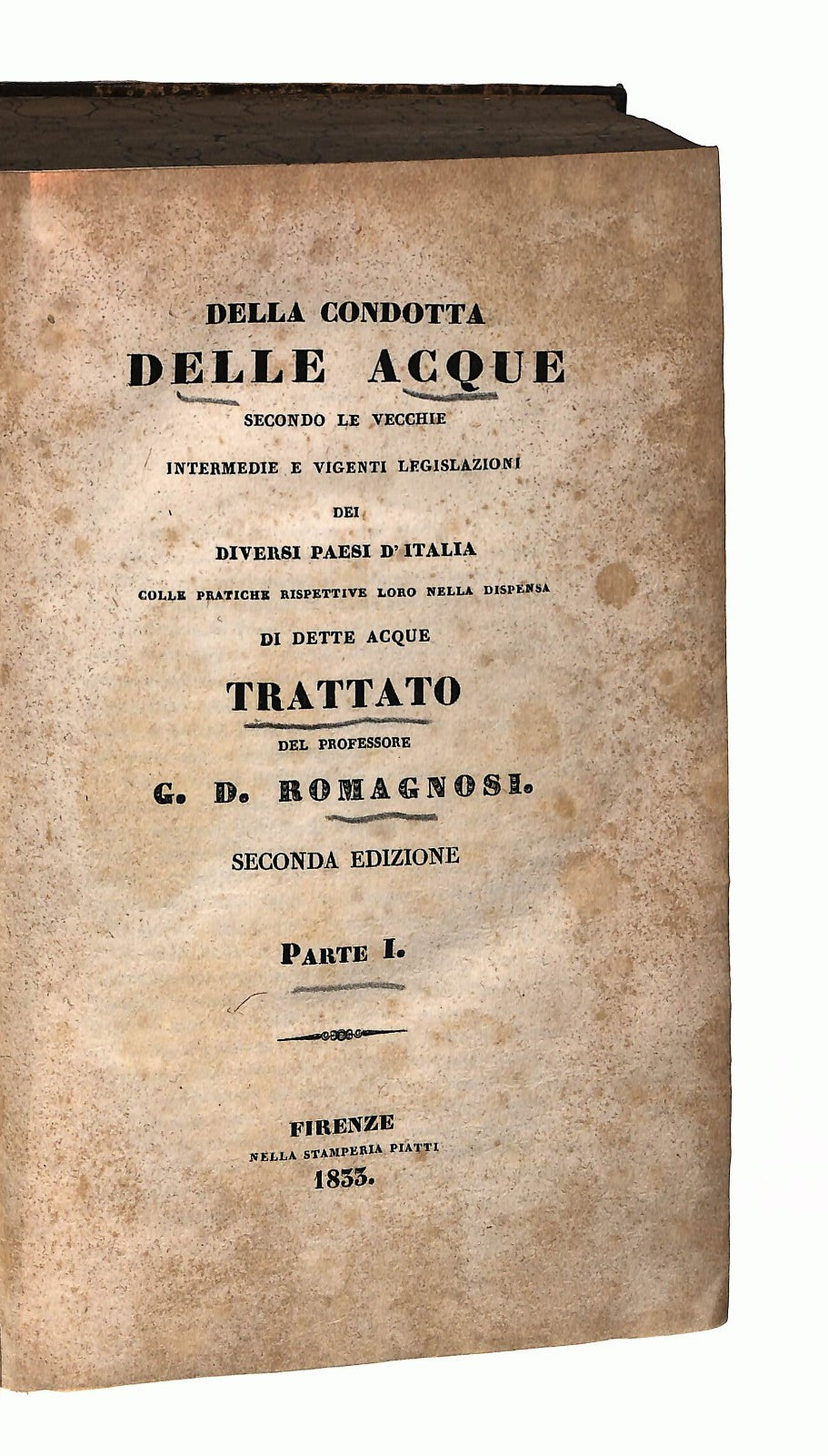 EBOND Condotta Delle Acque Parte Prima G D Romagnosi 1833 Libro LI046676