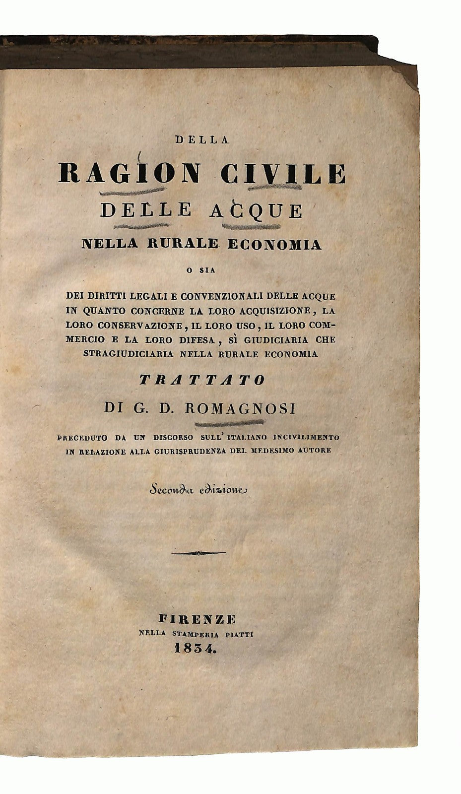 EBOND Ragione Civile Delle Acque G D Romagnosi 1934 Libro LI046681