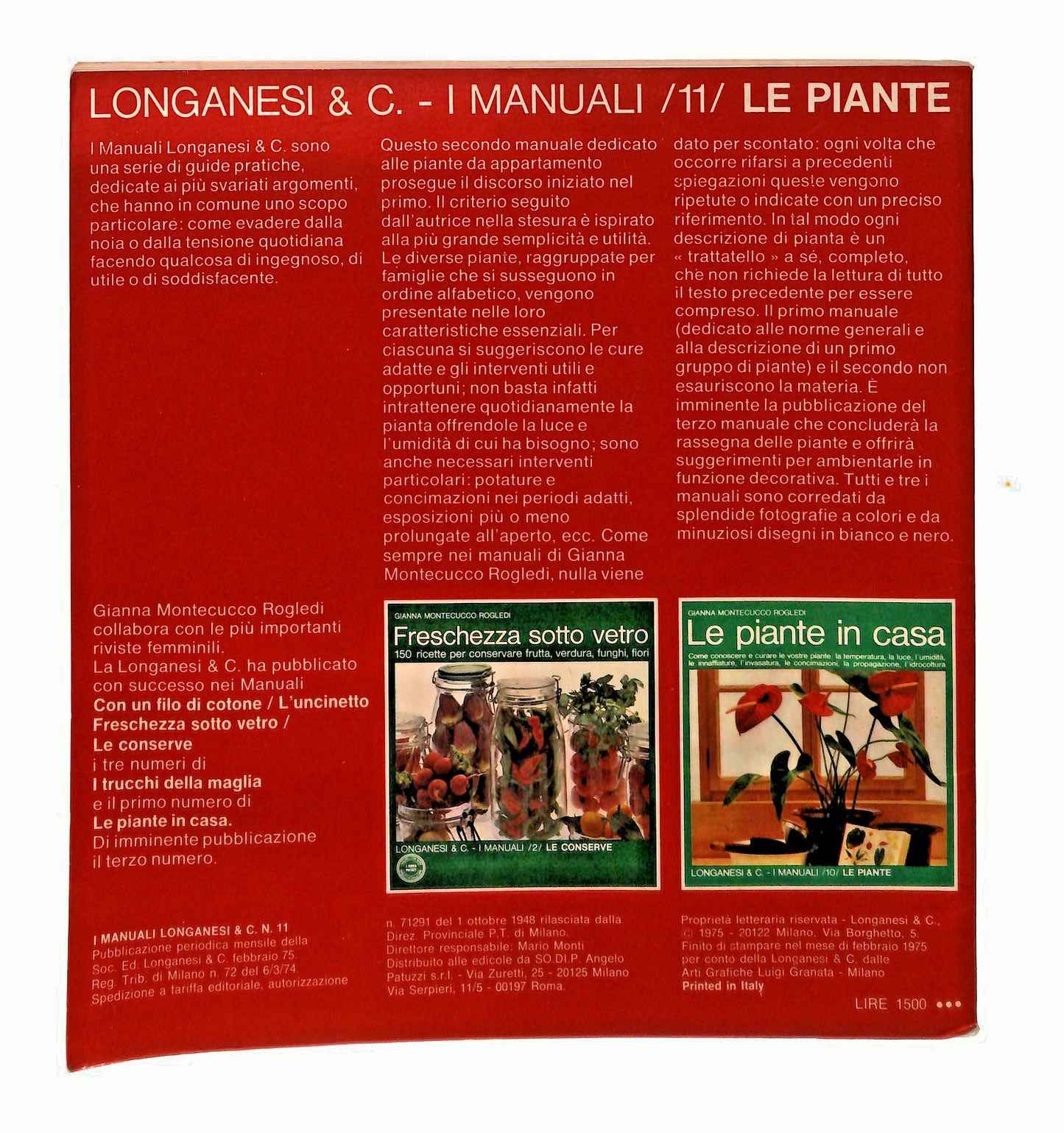 EBOND Le Piante In Casa n 11 G M Rogledi Longanesi 1975 Libro LI047451