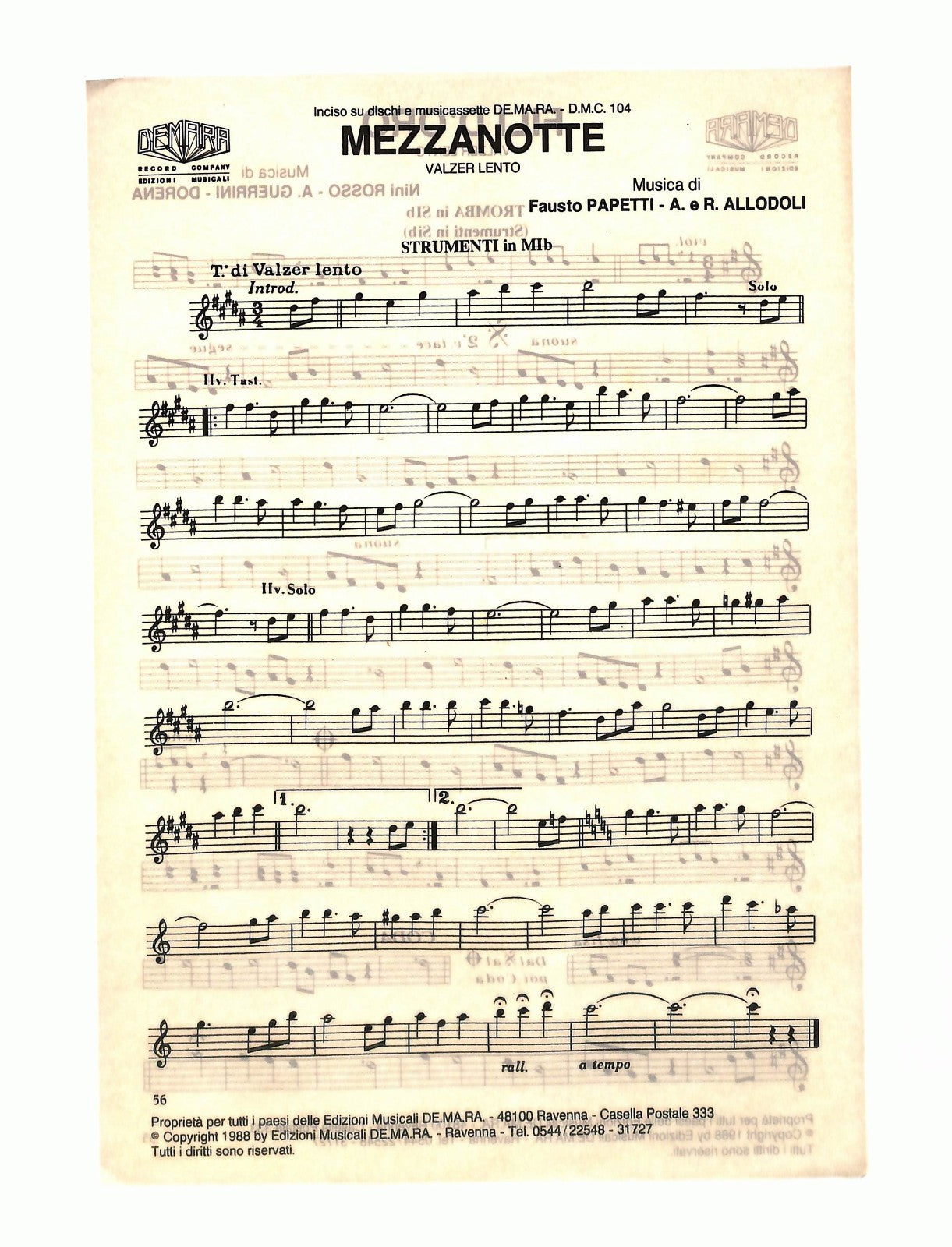 EBOND Fili D Oro Nini Rosso Mezzanotte 1988 Spartito Con 2 Fogli Libro LI049414