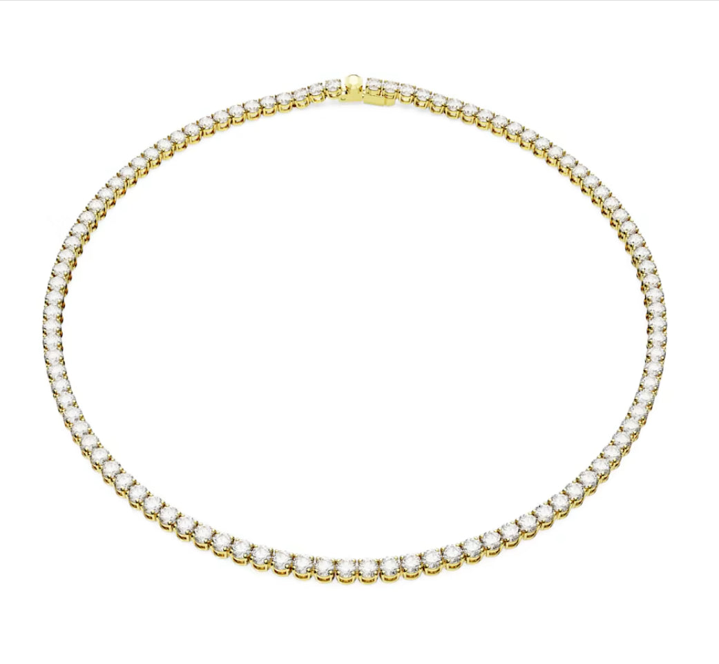 Swarovski 5681795 Collana Matrix Tennis Taglio tondo Piccola Bianca Placcato Oro